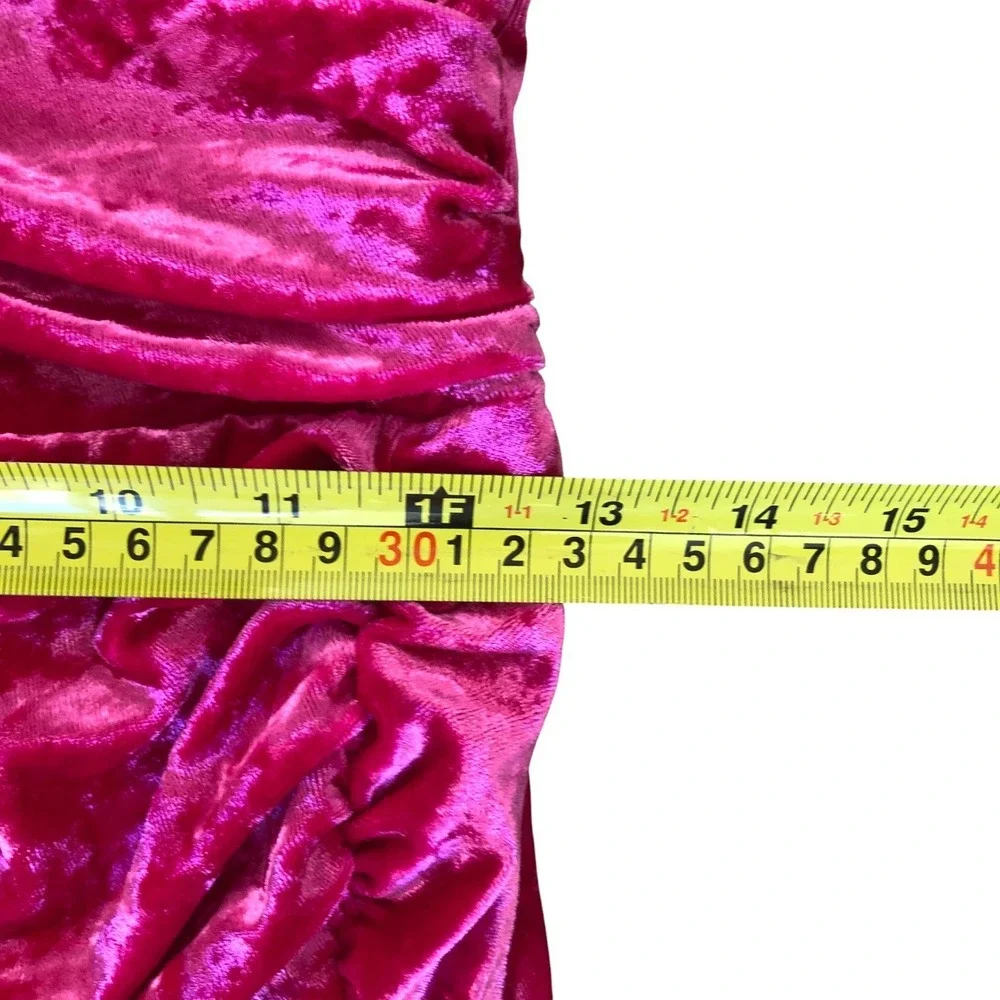 New! V-Neck Fuchsia Pink Velvet Strappy Sexy Mini‎ Cocktail Party Dress Sz S